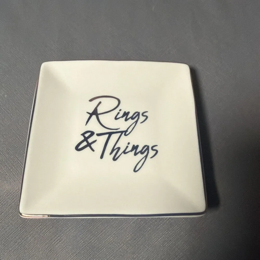 Rings & Things Square Jewelry Tray Ceramic Trinket Dish Ring Holder -T